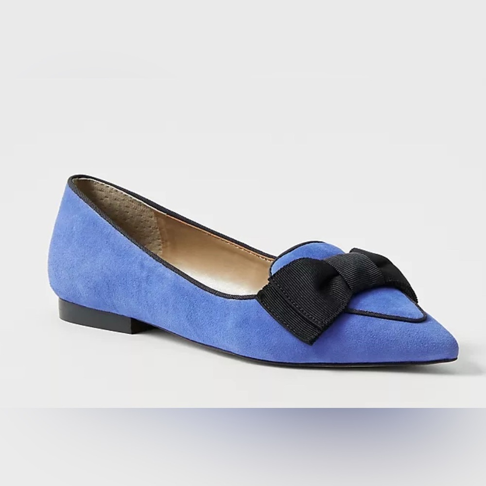 Ann Taylor Suede Bow Pointy Toe Loafer Flats Blue Size 6.5